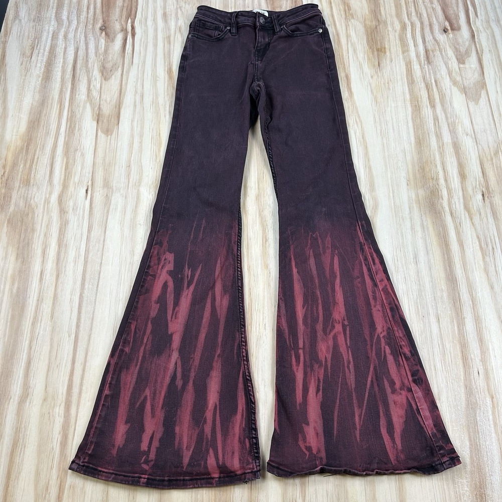Shyanne Women's 25x32 Red Flame Flare Jeans Goth Emo Grunge Y2K Western
